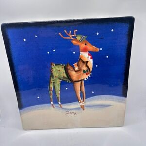 Nantucket Home Donner Reindeer Square Christmas Plate Rebecca Ruegger Vintage